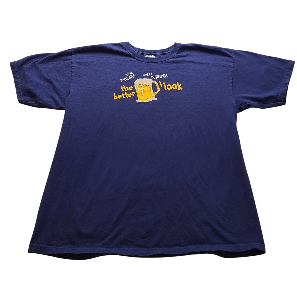 Gildan Ultra Cotton Men's XL Blue Graphic T-Shirt The More You Drink Beer Humor